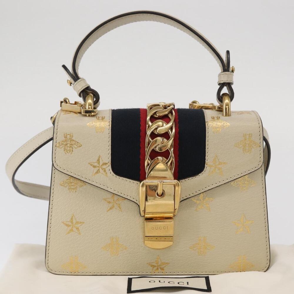 GUCCI Silvi Sherry Line Hand Bag Leather 2way Beige Gold 470270 Auth bs31644 - Picture 12 of 16